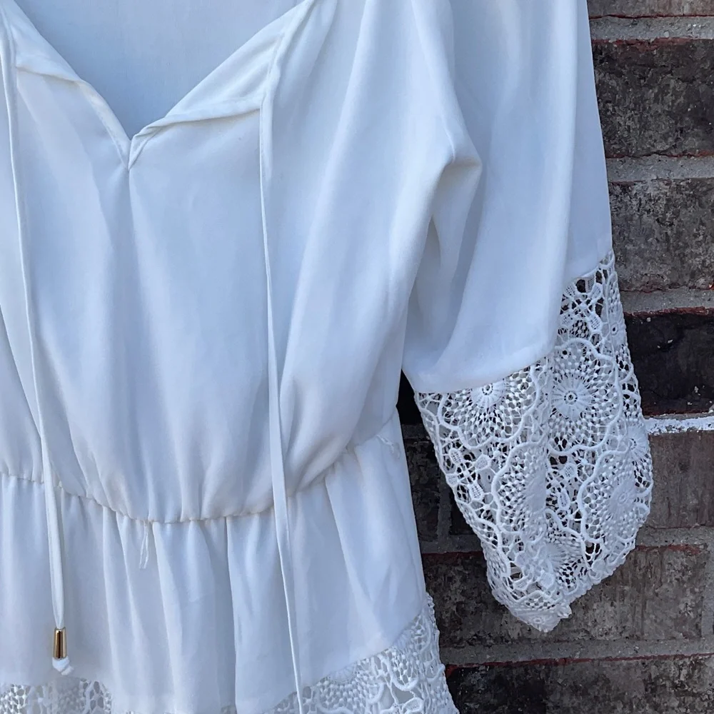 White Lace Boho Peasant Dress - Picture 5 of 11
